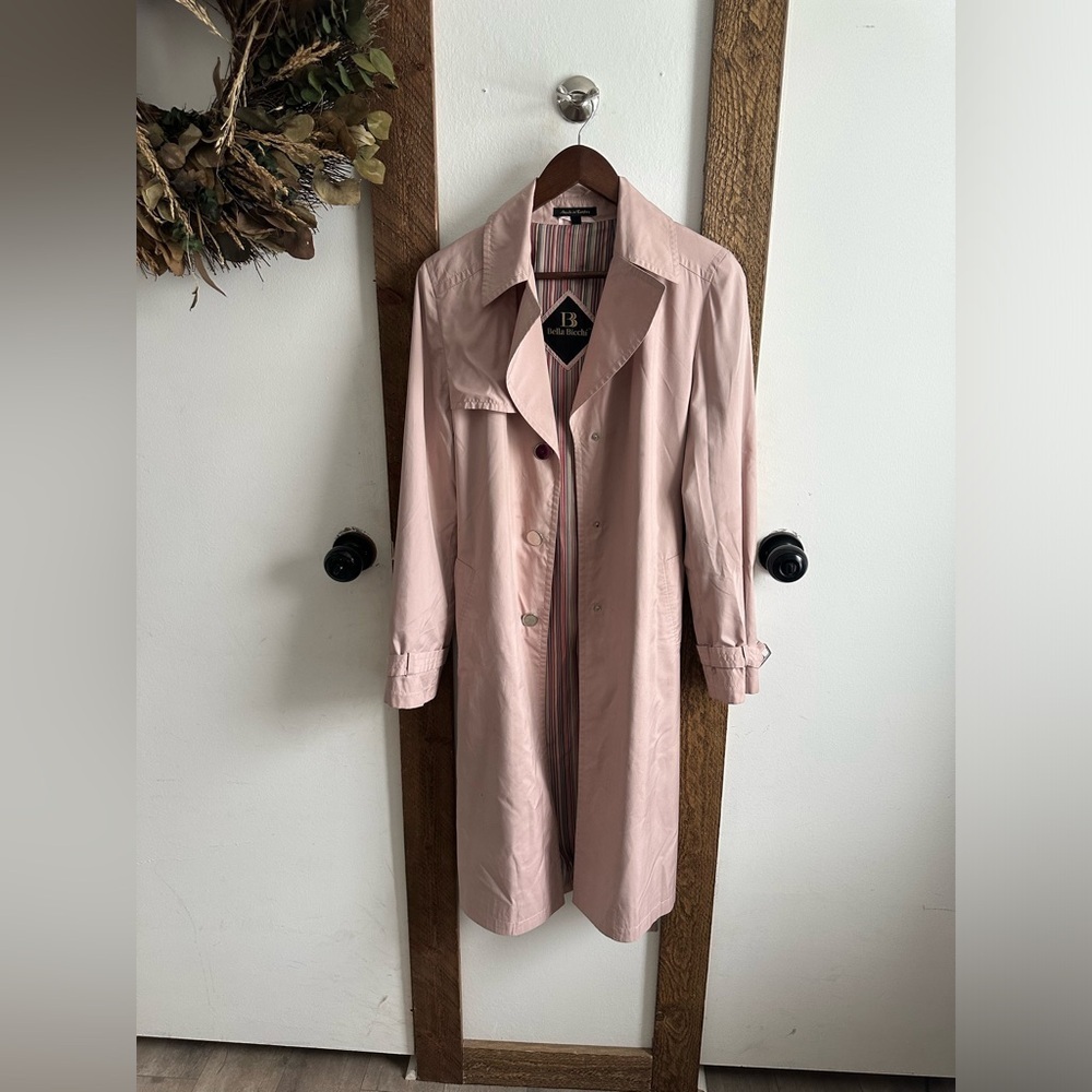Vintage Bella Bicchi Women’s Blush Raincoat Trench Coat Elegant Size XS